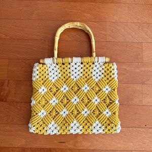 Yellow and white crochet bag from Zara, bamboo handle